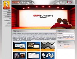 Impression su homepage sito ufficiale del produttore di schermi per proiettore Sepi Screens